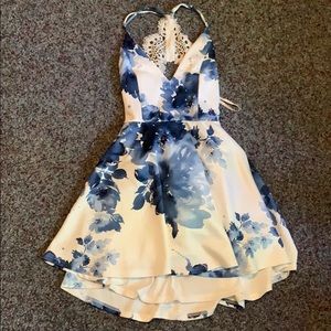 Blue flowered dress with lace back